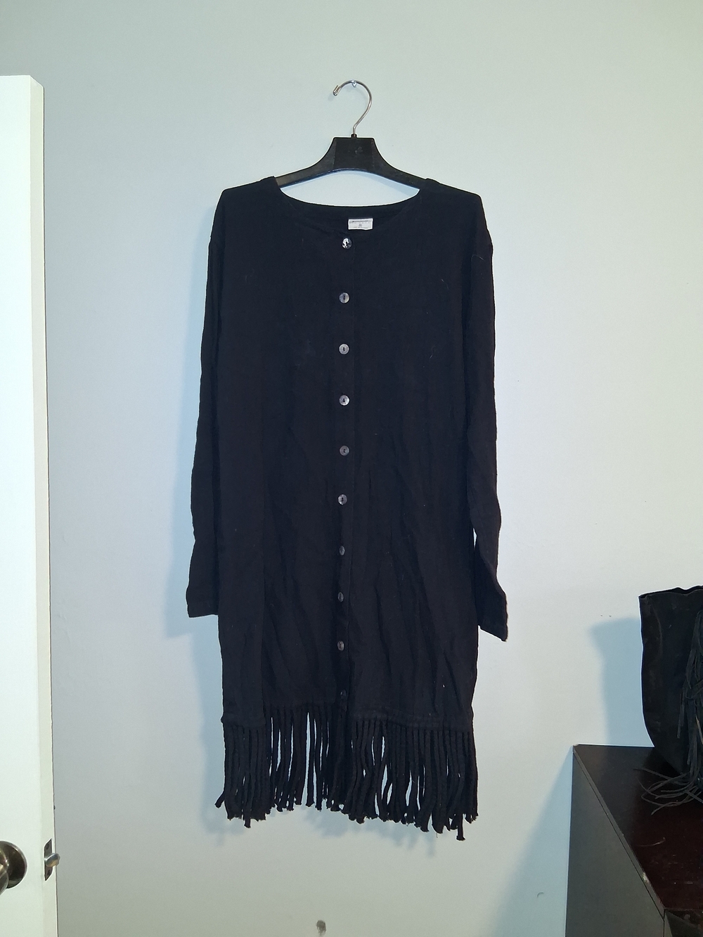 Women's Black Fringe Button-Front Cardigan Sweater